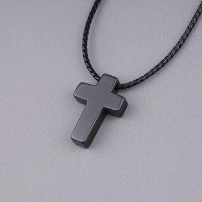 Religious Jewelry Obsidian Stone Cross Pendant Necklace