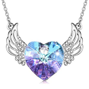 Luxury Fashion Women's Diamond Wings Heart Crystal Necklace Angel Wings Diamond Pendant Wedding Necklace Women's Princess Jewelry Birthday  Anniversary Gift