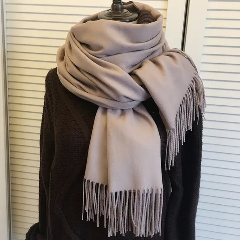 12 Colors Fashion Women Solid Color Simulated Cashmere Scarves with Tassel Lady Autumn Winter Keep Warm Thick Section Long Scarf Female Shawl  Christmas Gifts