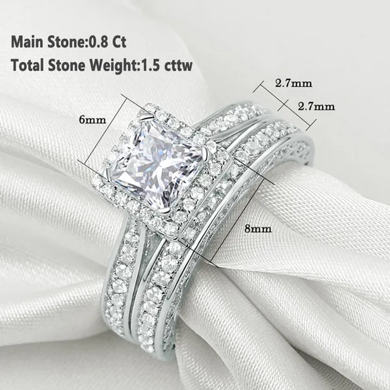 Newshe Vintage Wedding Ring Sets  Engagement Rings for Women Princess Cut AAAAA CZ 925 Sterling Silver Jewelry Gift Sz 4-13