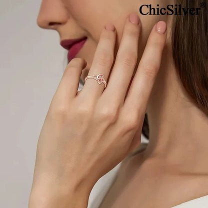 Chicsilver 925 Sterling Silver Ring for Women Triquetra Celtic Knot Promise Ring Simple Classic Irish Eternity Wedding Band Size 4-12