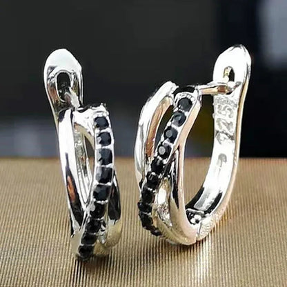 Simple Classic Earrings 925 Sterling Silver Black Sapphire Cross Stud Hoop Earrings Wedding Jewelry Gifts for Women