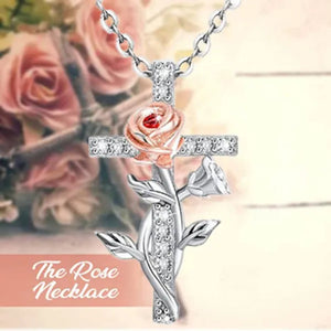 Elegant Fashion Creative Cross Rose Necklace Natural Crystal Cross Diamond Necklace Religious Cross Flower Pendant Women'S Necklace Wedding Pendant Birthday Party Anniversary Gift