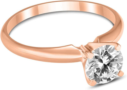 Certified 1 Carat Diamond Solitaire Ring Available in 14K White, Yellow and Rose Gold (J-K Color, I2-I3 Clarity)