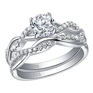 Newshe 2 Pcs 925 Sterling Silver Twist Cross Rings Wedding Engagement Ring Sets for Women AAAAA Cubic Zirconia Jewelry QR7628