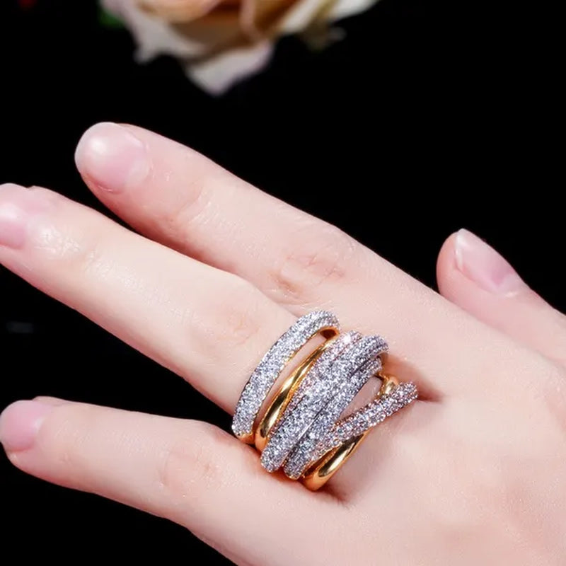 Gloriya Luxury Indian Yellow Gold Plated Women Statement Jewelry Micro Pave African Tiny AAA Cubic Zirconia Wedding Party Large Finger Ring for Ladies