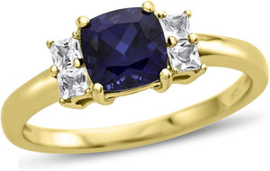 Solid 10K White, Yellow Gold or 6X6Mm Cushion-Cut Center Stone with Side White Topaz Ri