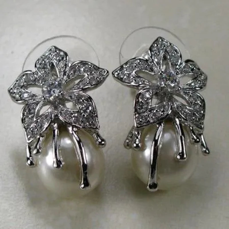 10Mm White Pearl White Topaz 925 Sterling Silver Gemstone Earrings TE130