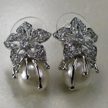 10Mm White Pearl White Topaz 925 Sterling Silver Gemstone Earrings TE130
