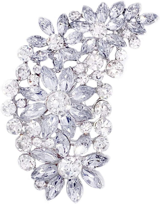 Vintage Austrian Crystal Flower Leaf Bouquet Clusters Large Big Brooch Pin for Women Gold Tone