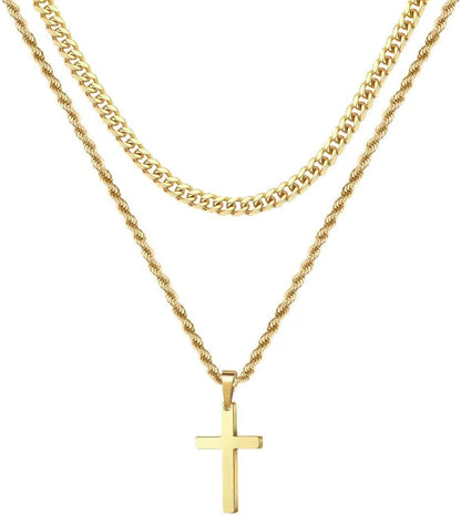 Valentines Gifts for Him - 18K Gold Plated Cross Necklaces Chain for Men Boys Gifts, Silver Rope Chain Layered Necklace Jewelry 16 18 20 22 24 Inch