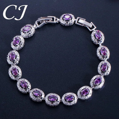 CANDICE Silver Plated Link Chain Bracelets Round Green Crystal Fashion Jewelry For Lady（Extended Clasp）