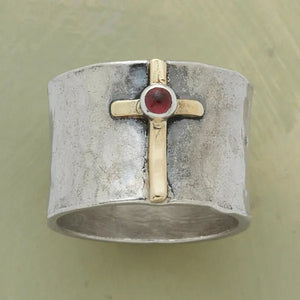 Fashion Woman Goldplated Cross Ruby Ring 925 Sterling Silver Engagement Vintage Rings Wedding Party Jewelry Size 5-11