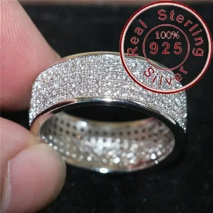 925 Solid Sterling Silver White Sapphire Diamond Wedding Band Sparkling Rings Engagement Anniversary Party Jewelry Size 5-12
