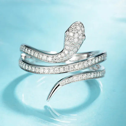 Unique Design Personality Snake Ring Exquisite 925 Sterling Silver Jewelry for Women Rings White Sapphire Diamond Engagement Band Fashion Bride Wedding Accessories Anniversary Gift Size 4-12 Bague Femme