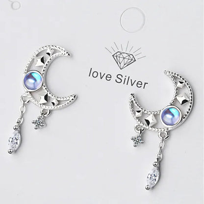 1 Pair Moon Hollow Zircon Crystal Drop Earrings for Women Party Moonstone Earrings Jewelry