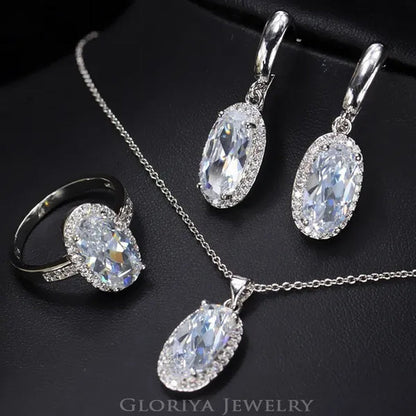 Gloriya Wedding/Bride Noble Jewelry High Quality Silver Plated Women's/Girl's Red AAA Cubic Zirconia Rings Chain Necklace Earrings Wedding Jewelry Sets Christmas Gifts