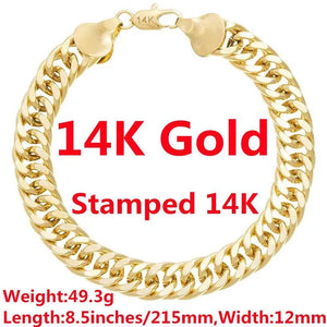 14K Solid Yellow Gold Bracelet Chain For Men Jewelry Women Jewelry 215mm 8.5" Wide 12mm Stamped 14K