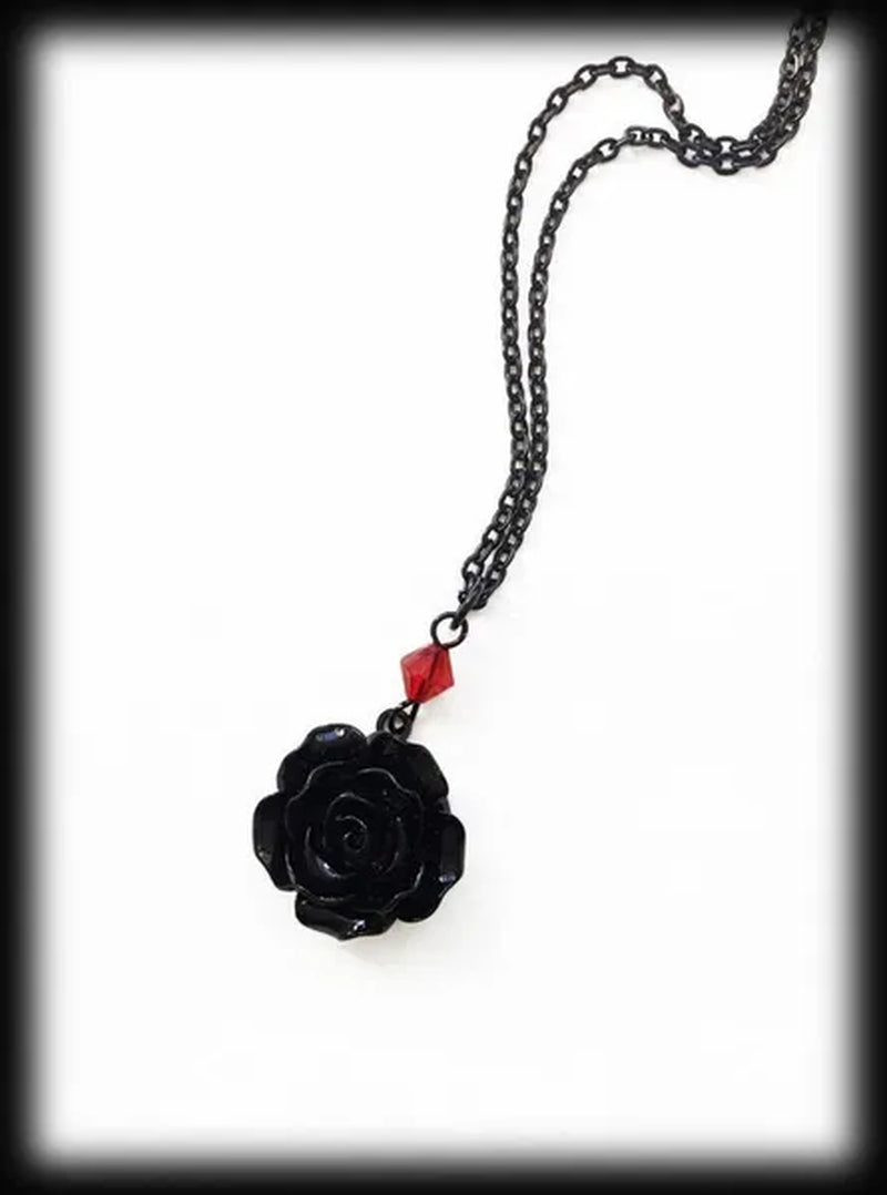 Black Rose Gothic Necklace with Red Bead, Victorian Pendant, Gothic Jewelry, Romantic Valentine Gift For Girlfriend, Alternative