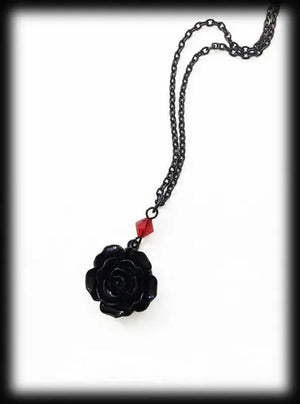 Black Rose Gothic Necklace with Red Bead, Victorian Pendant, Gothic Jewelry, Romantic Valentine Gift For Girlfriend, Alternative