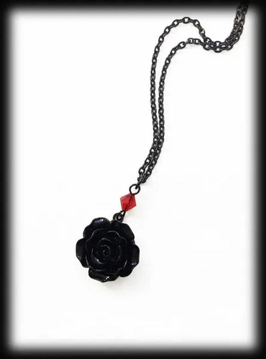 Black Rose Gothic Necklace with Red Bead, Victorian Pendant, Gothic Jewelry, Romantic Valentine Gift For Girlfriend, Alternative