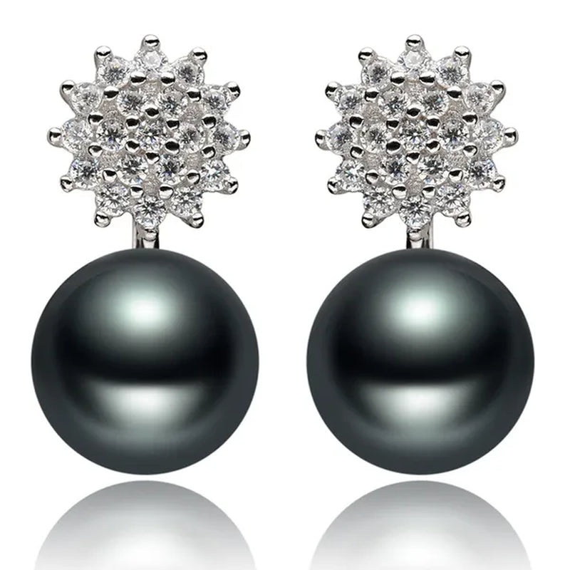 Real 925 Sterling Silver 7-8mm Black Freshwater Pearl Stud Earring Women Fashion Jewelry FEIGE
