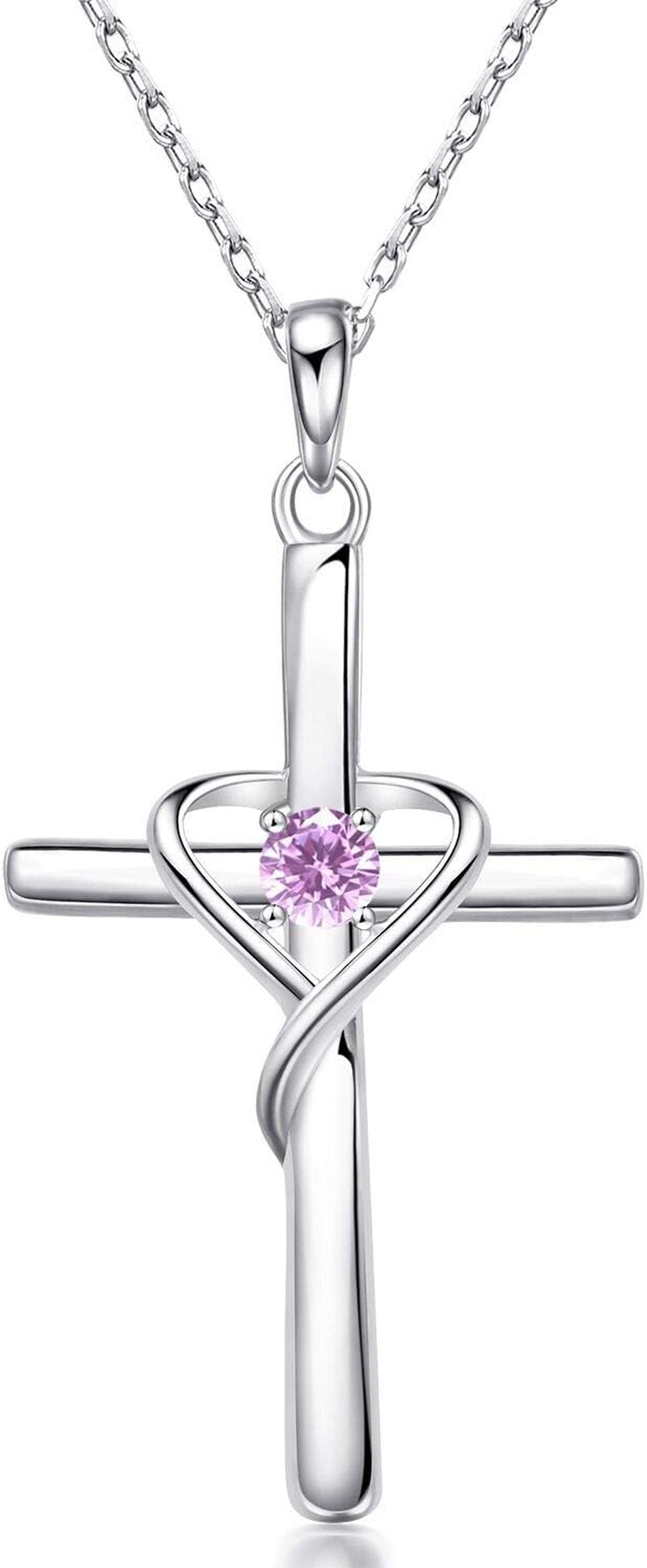 925 Sterling Silver Cross Necklace for Women Men 5A CZ Birthstone Necklaces 14K Gold Plated or Rose Gold Necklace for Easter or Holiday