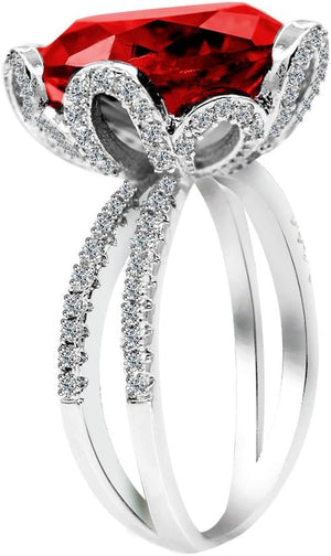 Female Unique Beautiful Red Flower Engagement Wedding Ring - Charm Created Garnet Diamond Jewelry for Women (Size 6 7 8 9 10) RJ212