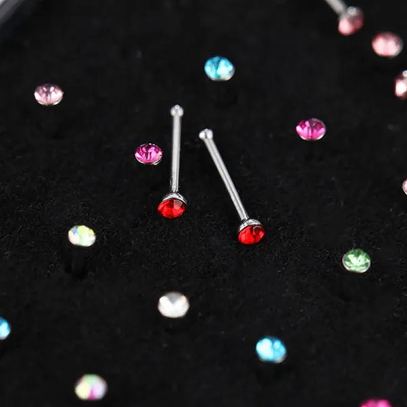 New Fashion Stainless Steel CZ Crystal Straight Shape Diamond Rhinestone Nose Ring Body Piercing Stud Jewelry Bone 20 Gauge for Women Girls 2 Types