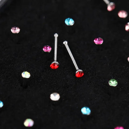 New Fashion Stainless Steel CZ Crystal Straight Shape Diamond Rhinestone Nose Ring Body Piercing Stud Jewelry Bone 20 Gauge for Women Girls 2 Types