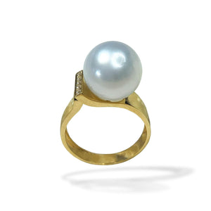 Authentic South Sea Pearl Gold Ring, Australian South Sea Cultured Pearl in 9K Wide Band Ring, AAA Grade South Sea Pearl Ring, Size 8-8 2/1 (US 8)