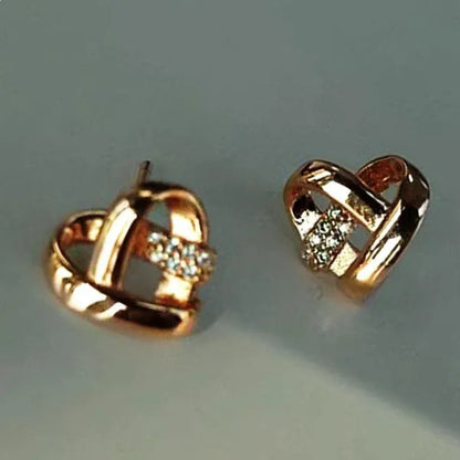 Personality Fashion Heart Knot Diamond Gold Stud Earrings for Women Daily Casual Statement Jewelry
