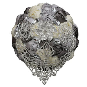 21cm Satin Flowers Wedding Bouquet Bridal Beautiful Hand Holding Flower Bouquet Rhinestone Brooch Bouquets Casamento Ramos De Novia Crystal Bridal Bouquet Broochfull