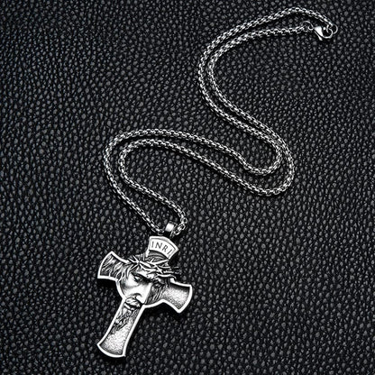 INRI Jesus Christ Necklace, Cross Pendant Necklace with Crown of Thorns Jesus