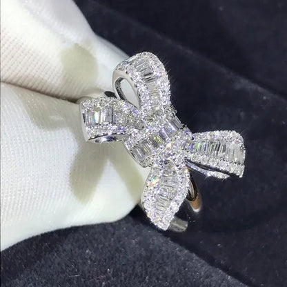 New Luxury Temperament Women Accessories Bow Ring  Romantic Wedding Birthstone Ring Anniversary Gift Princess Engagement Diamond Ring Jewelry