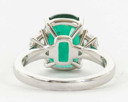 Fine 4.21 Carat GIA Cert Minor Oil Emerald Diamond Platinum Ring