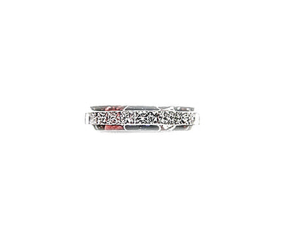 DIAMONDS ARE CHANNEL SET ALL THE WAY AROUND THE BAND