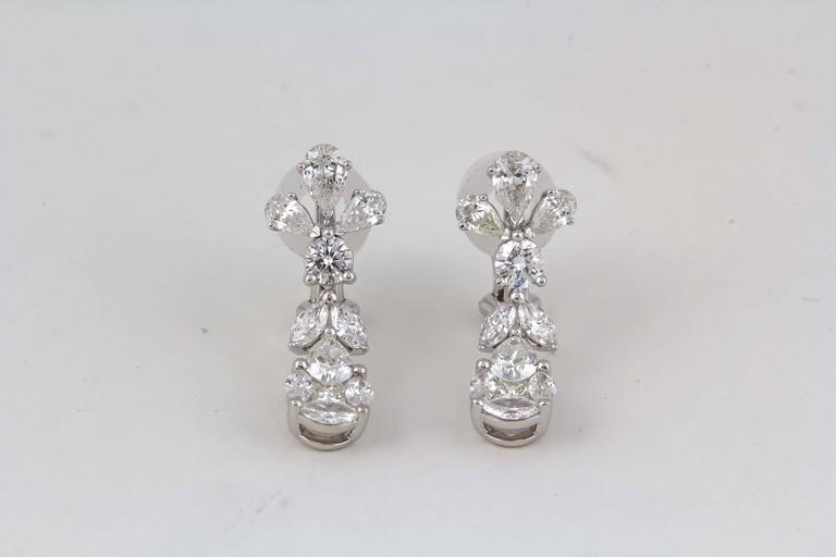 DIAMOND DANGLE DROP EARRING 3.25 CT PEAR MARQUISE ROUND 18 K WHITE GOLD DROP