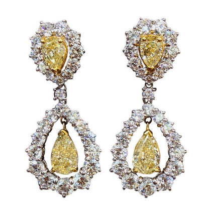 ADORABLE CERTIFIED FANCY YELLOW DIAMOND DANGLE NATURAL PEAR SHAPE DIAMOND