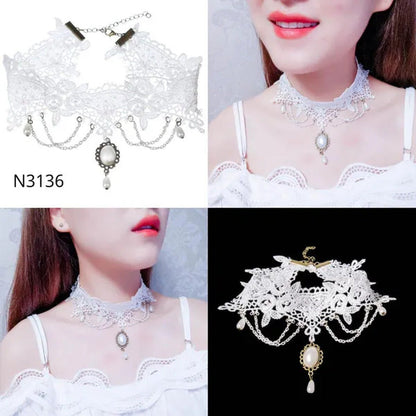 White Lace Necklace Chokers Black Collares Vintage Style Female Gothic Wedding R