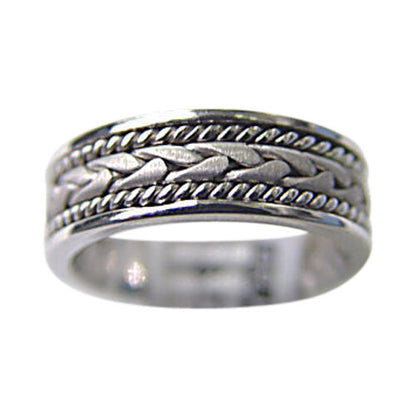 PLATINUM WEAVE ROPE POLISHED OUTER PLATINUM WEDDING BAND