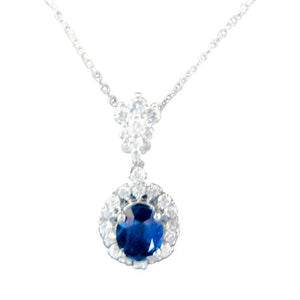 SAPPHIRE OVAL SHAPE ROUND DIAMOND PENDANT INCLUDED CHAIN