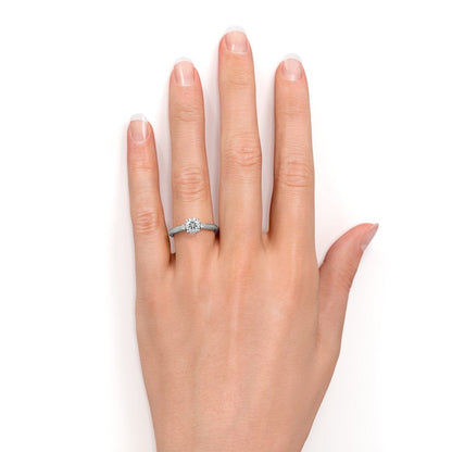 Three Stone 1.25 Carat round Brilliant Moissanite and Diamond Engagement Ring in