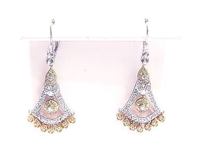 ROUND BRILLIANT CUT DIAMONDS SET IN TWO-TONE GOLD DANGLE