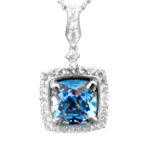 AQUAMARINE CUSHION SHAPE DIAMOND ROUND BR SHAPE PENDANT AQUAMARINE PENDANT