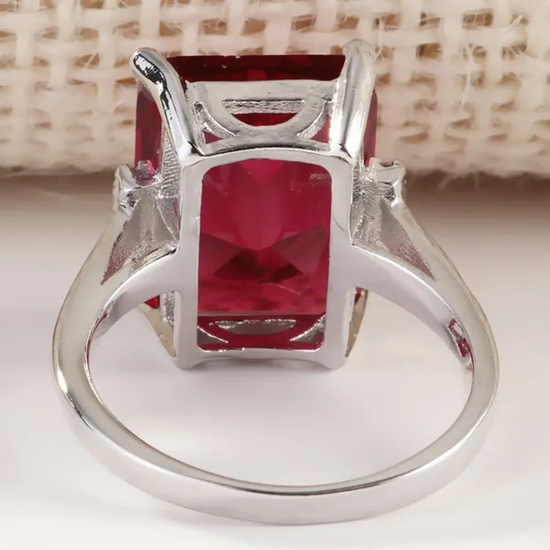 Women Fashion Natural 11.2CT Ruby Clear 925 Sterling Silver Wedding Ring Size 6