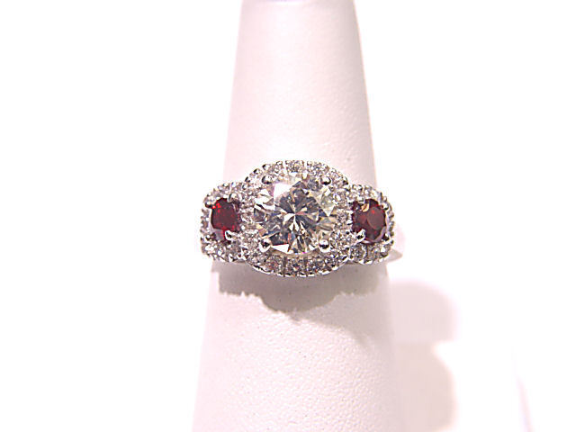 CERTIFIED ROUND BR SHAPE 7.22X 7.17X 4.45MM SIDE DIAMOND .85 CT RUBY .83 CT RING