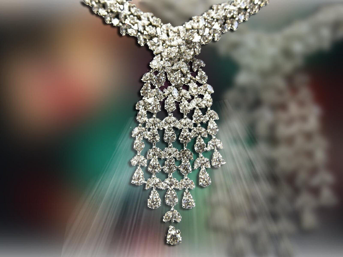 DIAMOND PEAR MARQUISE SHAPE NECKLACE 20 INCH LENGTH INCLUDING DROP 16 INCH NECK