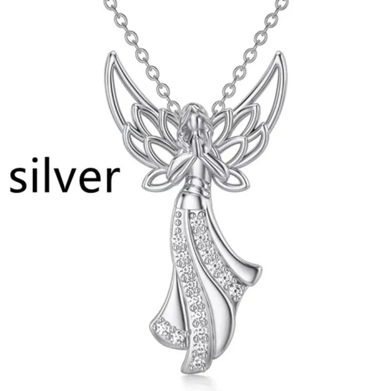 Exquisite Fashion Creative Women Angel Wings Diamond Necklace Holy Faith Angel P