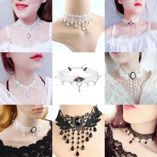 White Lace Necklace Chokers Black Collares Vintage Style Female Gothic Wedding R